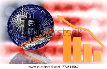 Bitcoin close-up on the keyboard background, the Marshall Islands flag is shown on the bitcoin.