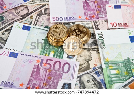 Bitcoin Coins With Euros And Dollars Bitcoin Coins With Euros And Dollars