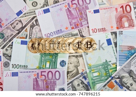 Bitcoin Coins With Euros And Dollars Bitcoin Coins With Euros And Dollars