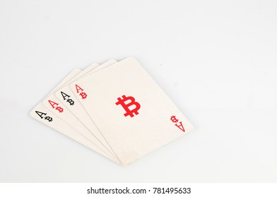 Bitcoin concept: four of a kind of bitcoin playing cards - Shutterstock ID 781495633