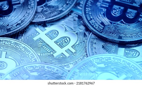 Bitcoin, Crypto Currency. Coins Rotating Clockwise. Digital Exchange, Popularity Of BTC, Symbol Of Future Money, Electronics Industry, Mining Concept. High Quality Photo