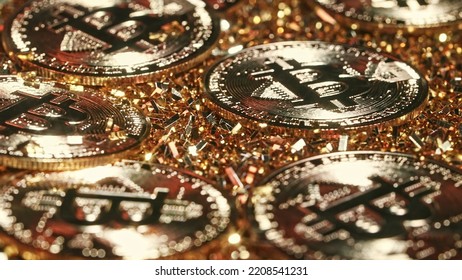 Bitcoin, Crypto Currency. Golden Coins Rotating Clockwise. Digital Exchange, Popularity Of BTC, Symbol Of Future Money, Electronics Industry, Mining Concept. High Quality Photo