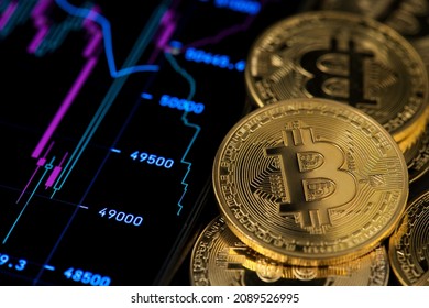 Bitcoin Cryptocurrency BTC Stock Market Concept. Financial Growth Chart. BTC Cryptocurrency Bitcoin USD to BTC