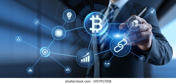 Bitcoin cryptocurrency growth stock market trading financial technology concept.