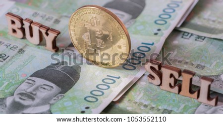 Bitcoin Cryptocurrency On South Korean Won Stock !   Photo Edit Now - 