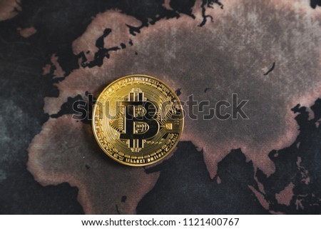 Bitcoin Cryptocurrency Token Coin on World Map in Asia