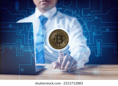 bitcoin digital BTC. on electronic circuit. Cryptocurrency for the future .Investing Ideas Stock Exchange BTC to USD Cryptocurrency Bitcoin BTC