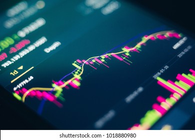 Bitcoin Electronic Cryptocurrency Price Volume On Market Screen Useful For Background 