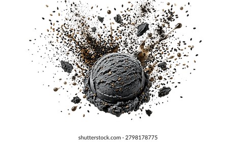 Bitcoin exploding into pieces isolated on whitebackground