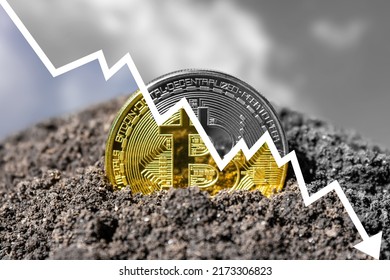 Bitcoin and falling price chart. Decrease in quotes on the crypto market. Crypto winter. - Shutterstock ID 2173306823