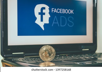 Bitcoin In Front Of An Facebook Adds Photo, Facebook Open Up Bitcoin Adds, Cryptocurrency And Blockchain , Sydney Australia , 5/10/2019
