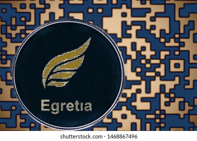 Bitcoin legretia egt coin cryptocurrency on the background of crypto code