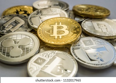 Bitcoin Litecoin Ripple and Dash Cryptocurrency Coins.