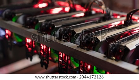 Bitcoin mining farm.  Rig for cryptocurrency miner