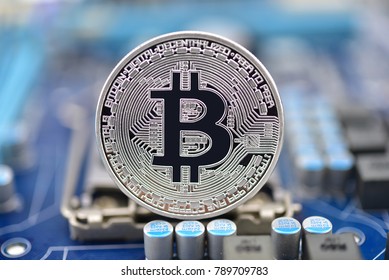 Bitcoin Motherboard Silver Bitcoin Cryptocurrency On Stock Photo