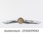 bitcoin object on US dollars, cryptocurrency concept