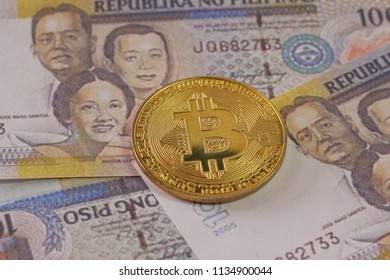 Bitcoin On Philippine Peso Banknotes Background Stock Photo 1134900065 ...