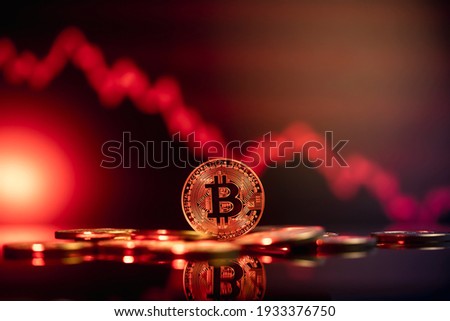 Bitcoin price crash in front of a red abstract virtual background