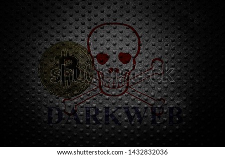 Bitcoin with skull and crossbones and Dark Web text