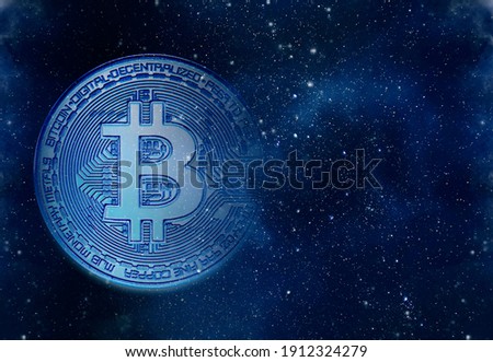 Bitcoin symbol, digital money on starry sky, concept picture about cryptocurrency business in the World