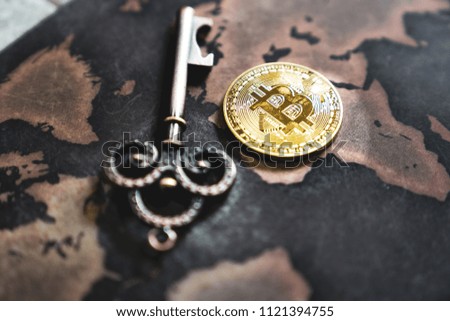 BitCoin Token and Key On World Map