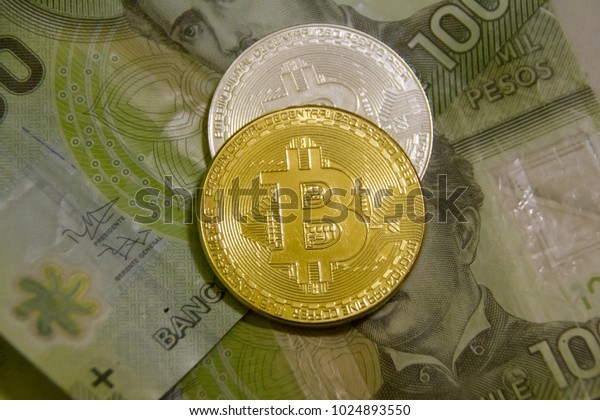 Bitcoins Chilean Money Pesos Symbolic Coins!    Stock Photo Edit Now - 