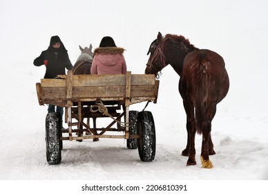 Bitlis-Turkey - 01.07.2017:
A Man And A Woman In A Horse Carriage In Winter