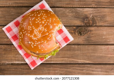 Bitten Burger With Meat Top View