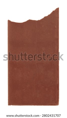 Bitten chocolate bar from the back side isolated on a transparent background. Close-up sweet snack with visible bite mark and plain rear surface