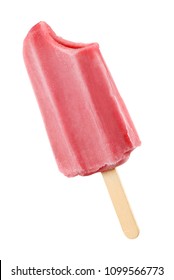 Bitten pink ice pop popsicle isolated on white background with clipping path 