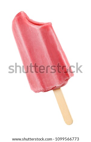 Bitten pink ice pop popsicle isolated on white background with clipping path 
