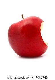 Bitten red apple on a white background