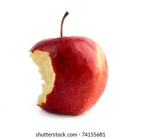 bitten red apple on a white background