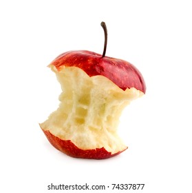 bitten red apple on a white background
