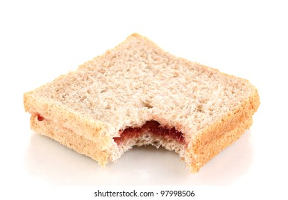 Bitten Sandwich With Jam Isolated On White