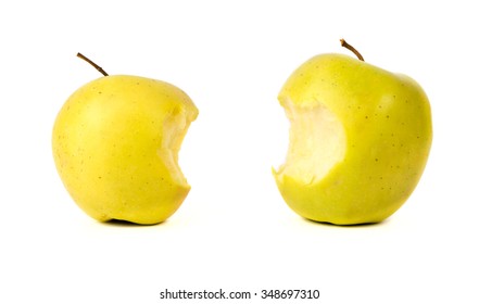 Bitten yellow green apples isolated