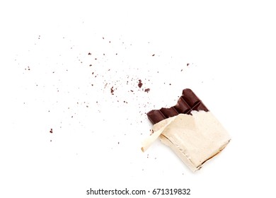 Bitter Chocolate With Crumbs Isolated On White Background