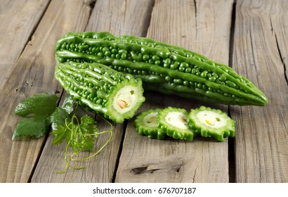 Bitter Melon Isolated On Wood.