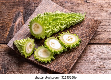 Bitter Melon On Wooden Plate