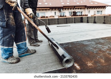 Bituminous Membrane Waterproofing System Details And Installation On Rooftop. 