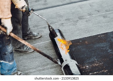 Bituminous Membrane Waterproofing System Details And Installation On Rooftop. 