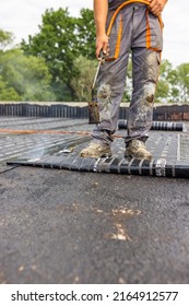 Bituminous Membrane Waterproofing System Details And Installation On Flat Rooftop.