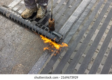 Bituminous Membrane Waterproofing System Details And Installation On Flat Rooftop.