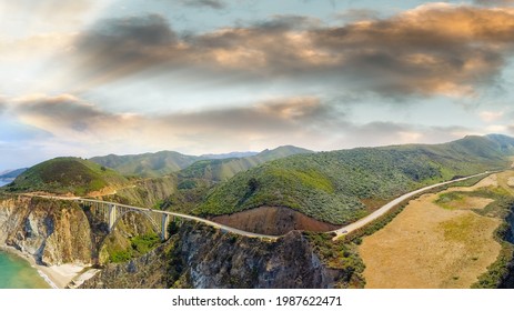 Bixby Bridge And Big Sur Aerial Panoramic View, California.