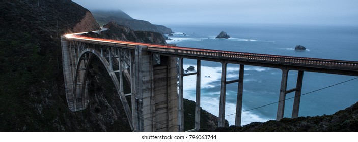 Bixby Bridge At Night With Car Light Streaks