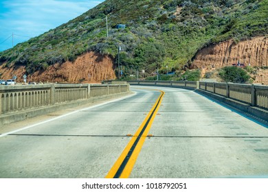 Bixby Bridge Road In California, View From A Car.