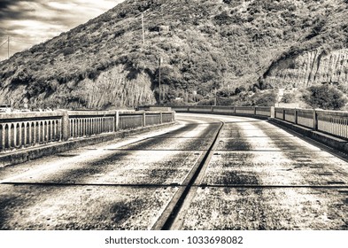 Bixby Bridge Road In California, View From A Car.