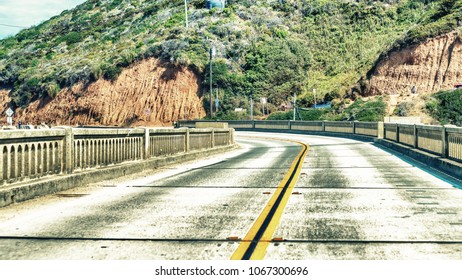 Bixby Bridge Road In California, View From A Car.