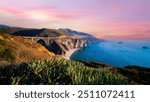 Bixby Bridge ,Rocky Creek Bridge  and Pacific Coast Highway at sunset near Big Sur in California, USA