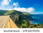 Bixby Creek Bridge on Highway (Highway 1) at the US West Coast traveling south to Los Angeles, Big Sur Area